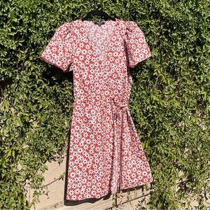 Madewell Red and White Floral Daisy Mini Wrap Dress
